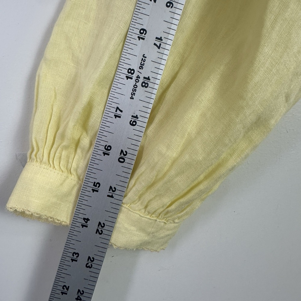 Laura Ashley L Shirt Butter Yellow Linen Button Up Long Sleeve Coastal Preppy - Picture 8 of 9